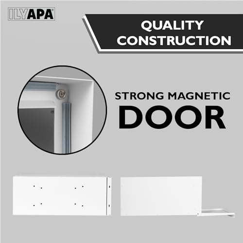 Image of Ilyapa Modern Mailbox for Post Mount - White with White Door Powder Coated Steel, Waterproof Letter Box for Parcels, with Recessed Magnetic Close Door