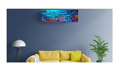 Image of DARSHANAM WORLD Beatiful Designer Ac Cover |Cutest Printed Air Conditioning Dust Cover For Indoor & All Type AC Split Covers |Colorfull Folding Designer Ac Cover (Blue Sea Fish 1.5 Ton)
