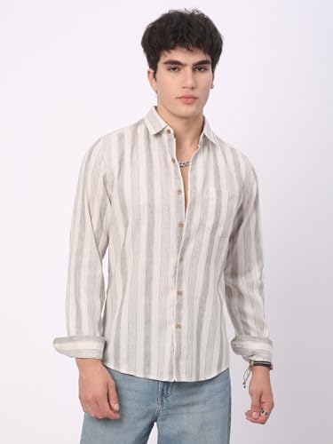 Image of Olive & White Broad Striped Texture Shirt