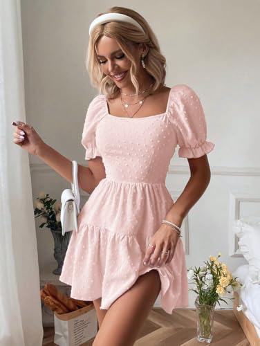 Image of Narecte Summer Dresses for Women 2026,Tie Backless Swiss Dot Mini Dress,Ruffle Hem Flowy Casual Dresses
