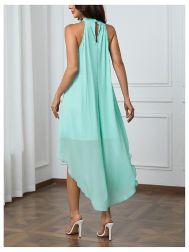 Image of Verdusa Women's Wedding Guest Dress Halter Flowy Chiffon Long Dresses | Cocktail Dress, Asymmetrical Dress for Women, Sleeveless, Prom Dress, Cruise Outfits, Boho