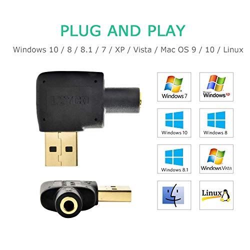 LZYCO USB to Audio Jack Adapter External Stereo Sound Card with One 3.5mm Aux TRRS Headphone or Headset to USB Adapter for Integrated Audio Out & Microphone in, Do Not Work for TV/Car (black-5packs)