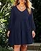 Pinup Fashion Navy Blue Dress Women Plus Size Tunic Long Sleeve Babydoll Shift V Neck Casual Loose Flowy Swing Ruffle Dresses