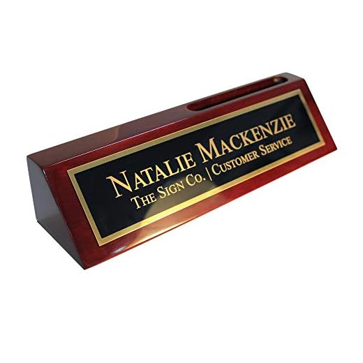 Personalized Business Desk Name Wedge - Office Name Plate for Desk - Rosewood with Card Holder- Free Engraving
