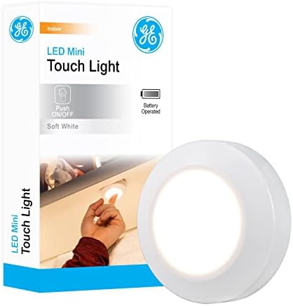 GE LED Mini Touch Light, 1 Pack, Battery Operated, Tap Light, Push Light, Stick On Lights, Wireless Lights, Portable, Under Cabinet Lighting, Ideal for Kitchen Under Cabinet, Closet, and More, 55219