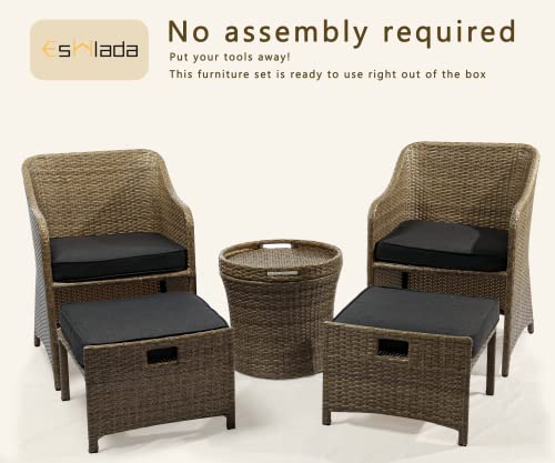 Esmlada OT003 Outdoor Patio Wicker 5-Piece Furniture Set, No Assembly Required All-Weather Rattan Conversation Bistro & Storage Table thumb #5