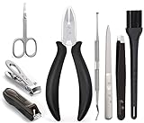 GLAMFIELDS Large Luxurious Nail Clippers Set, 9 Pcs Sharp Toenail & Fingernail Clippers, with Nose Hair Scissor & Tweezers for Men, Women(Premium, Large Size)