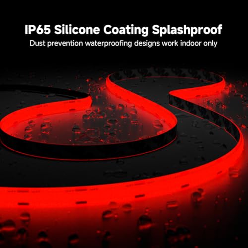 Image of BTF-LIGHTING FCOB IP65 Waterproof Red Color COB LED Strip 16.4FT DC24V 480LED /m 8mm Width Flexible High Density CRI 90+ Dimmable LED Light for Home Indoor Decor(No Controller or Adapter)