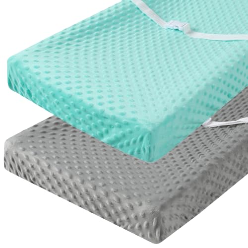 Image of Dot Changing Pad Cover for Baby Boy and Girl 2 Pack Set Ultra Soft Solid Grey and Green