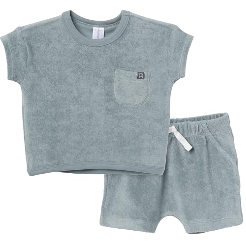 Modern Moments by Gerber Baby Boys' 2-Piece Knit Terry Shirt and Short, Teal, 0-3 Months