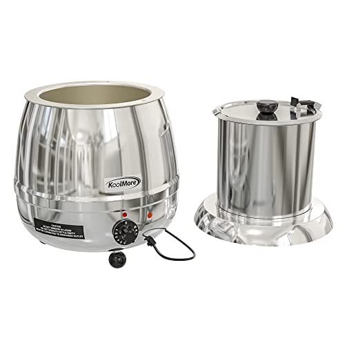Image of KoolMore Commercial Soup Kettle Warmer with Hinged Lid and Removable Stainless-Steel Pot Insert for Buffet, Restaurant, Party, Event, and Catering, Large 2.5 Gallon, Electric [Silver] (SK-SS-3G)