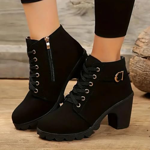Cathalem Ankle Boots for Women 2025,Women's Lace up Combat Ankle Boots High Chunky Heel Fashion Heeled Booties Shoes2