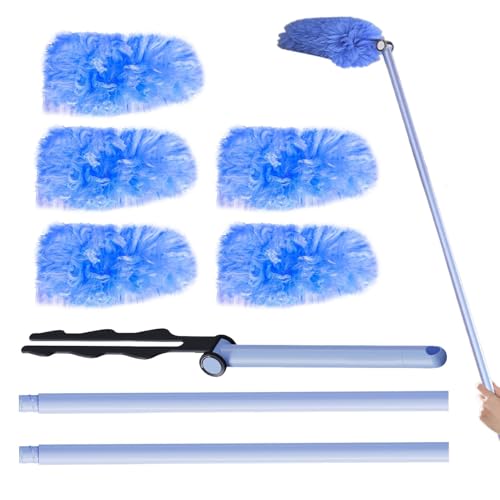 ZHUMCCY Plumero De Microfibra para Limpieza - Kit de Limpieza de Techo con Escoba de Telaraña Plegable 180 Grados Ajustable Lavable,Limpiador para Muebles Suelo Ciegos Interior Exterior del Hogar