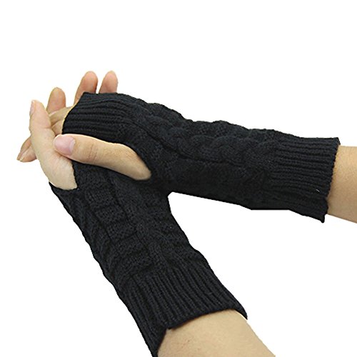 Fingerless Gloves Short Sleeve Crochet Arm Warmers Knitting Pattern Winter Gloves For Women and Girls (Black)