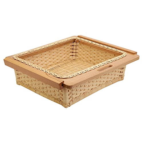 Image of Wicker Rectangular Basket For Modular Kitchen For Vegetables And Fruits Storage (Size: 22 W Inches Including Channel) (22 inch W X 16 inch L X 6 inch H),Beige