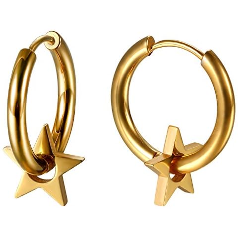 JewelryWe Unisex Huggie Hoop Earrings with Pentacle Cover