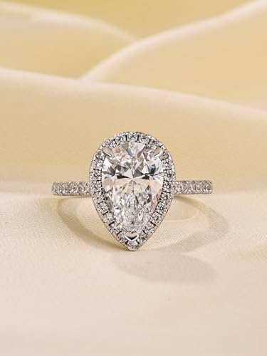 3.0CT 5A Grade Pear Cut Cubic Zirconia Engagement Ring for Women, 18K White Gold Plated Sterling Silver Promise Ring2