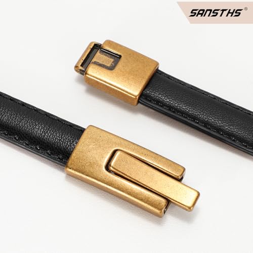 SANSTHS 2 Pack Thin Ladies Waist Belt for Dresses Jeans Pants, Skinny Womens Belt with Antique Gold Buckle