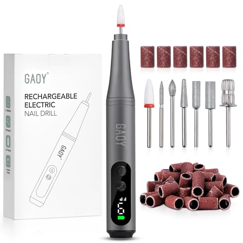 GAOY Cordless Electric Nail File for Beginners, Nail Drill with Drill Bits and Sanding Band Set for Acrylic Gel Nails, Hand Feet Trimmer Buffer Tool, Dark Gray