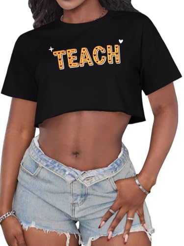 Image of Crop Tops for Women Oversized Short Sleeve T Shirts Crew Neck Cropped Tees
