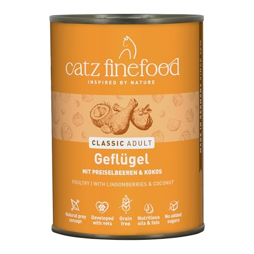 catz finefood N 3 Geflügel Feinkost Katzenfutter nass verfeinert mit Preiselbeeren & Löwenzahn 6 x 400g Dosen
