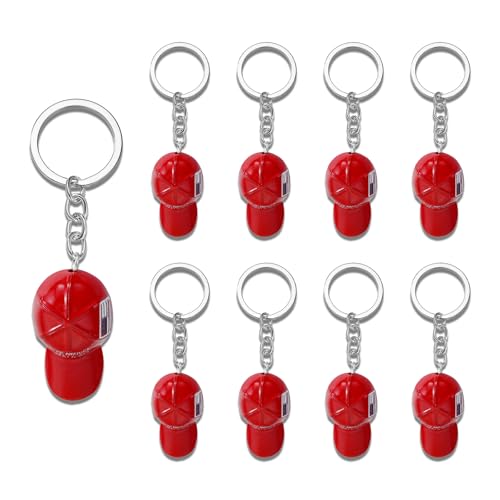 Billowvolve 9PCS Red Hat Metal Keychain Baseball Cap Key Chain Merchandise Ornament Ring with USA Flag Flag Hat Metal Key Chain