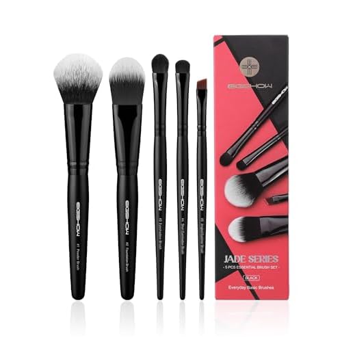 EIGSHOW 5 Pcs Makeup Brush Set, Essential Basic Makeup Brushes, Powder, Foundation, Shadow, Eyeliner Brush For Daily Makeup Look(Black)