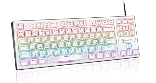 Image of UCHUANG English Arabic Gaming Keyboard with RGB LED Different Backlight Effects for iOS, Android, Windows and Mac, USB Wired Gaming Mechanical Waterproof Keyboard 87 Keys - White