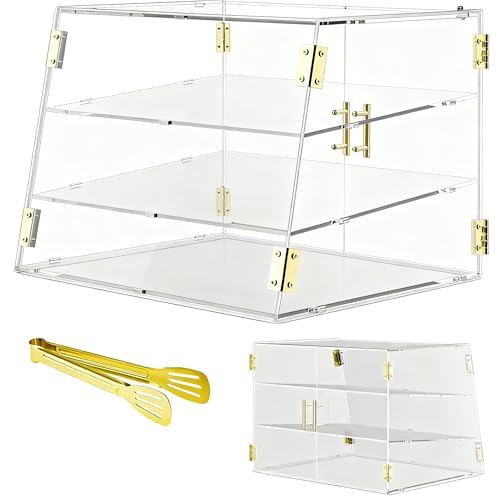 Cityjoy Vitrina de exhibición de panadería con 3 bandejas para mostrador con puerta automática elástica, 20.9' x 17' x 17' Caja de exhibición y almacenamiento comercial para pasteles, pan, donuts