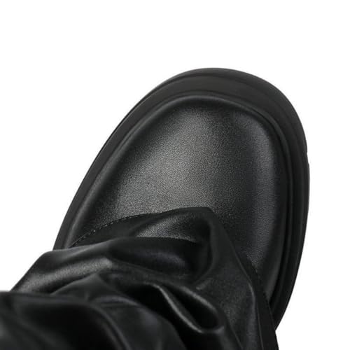 Women's Folding Boots Wide Calf Pleated Platform Boots Round Toe Thick Heel Stacked Boots3