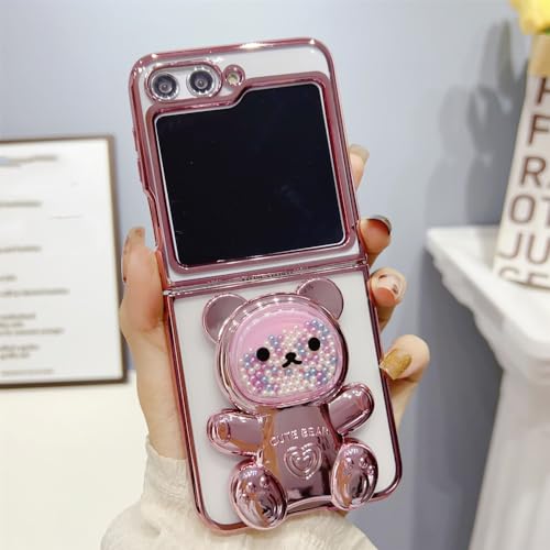 Coque Galaxy Z Flip 5 Enilsa plaquée luxe avec bague ours en perles