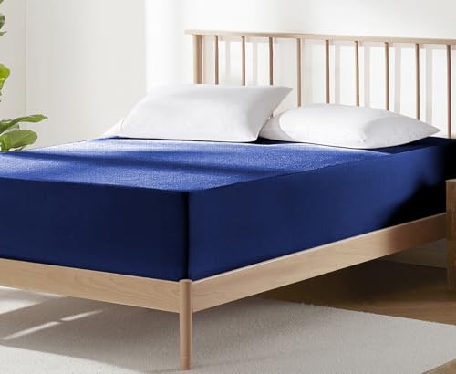 Image of VAS COLLECTIONS Cotton Feel Ultra Soft Mattress Protector King Size (78 x 72 Inches, Grey) | Breathable Hypoallergenic Fitted Mattress Cover | Elastic Bed Protector | Stain Resistant, Navy Blue