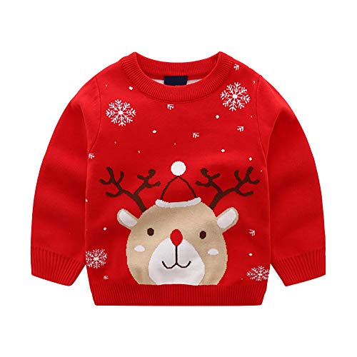 DaobaKIDS Baby Jungen Mädchen Strickjacke Strickpullover Kleinkinder Weihnachten Elch Lange Ärmel Rundals Pullover Sweatshirt Pulli Cover