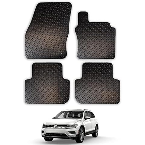Car Mats for VW Tiguan (2016+) Tailored Fit Rubber Floor Mat Set Accessory Black Custom Fitted 4 Pieces with Clips - Anti-Slip Backing, Heavy Duty & Waterproof Cover