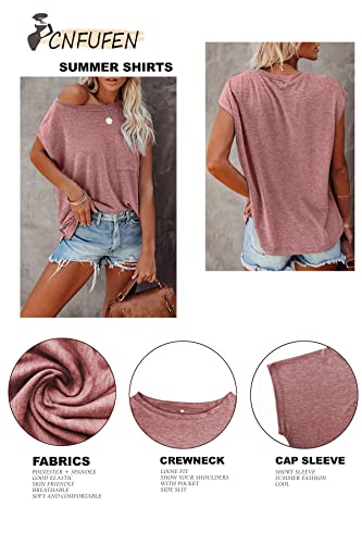 Image of CNFUFEN Short /Long Sleeve T Shirts for Women Fashion Casual Summer Lightweight Solid Trendy Tops