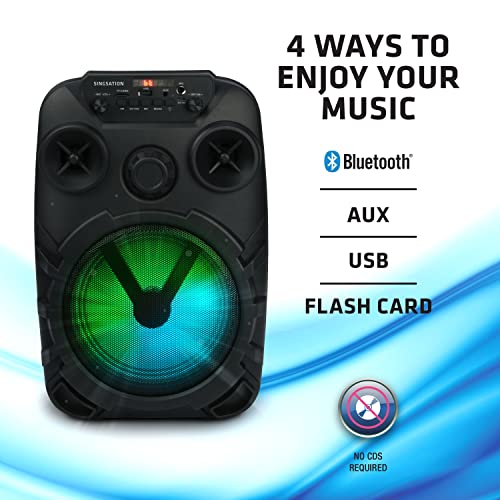 Singsation Karaoke Home System Package, 8" Dynamic Driver Loudsound Speaker, 5.0 Bluetooth Speaker With Wireless Microphone, Remote, Light Show, Bass Boost, Usb And Micro Sd For Party #TOP5