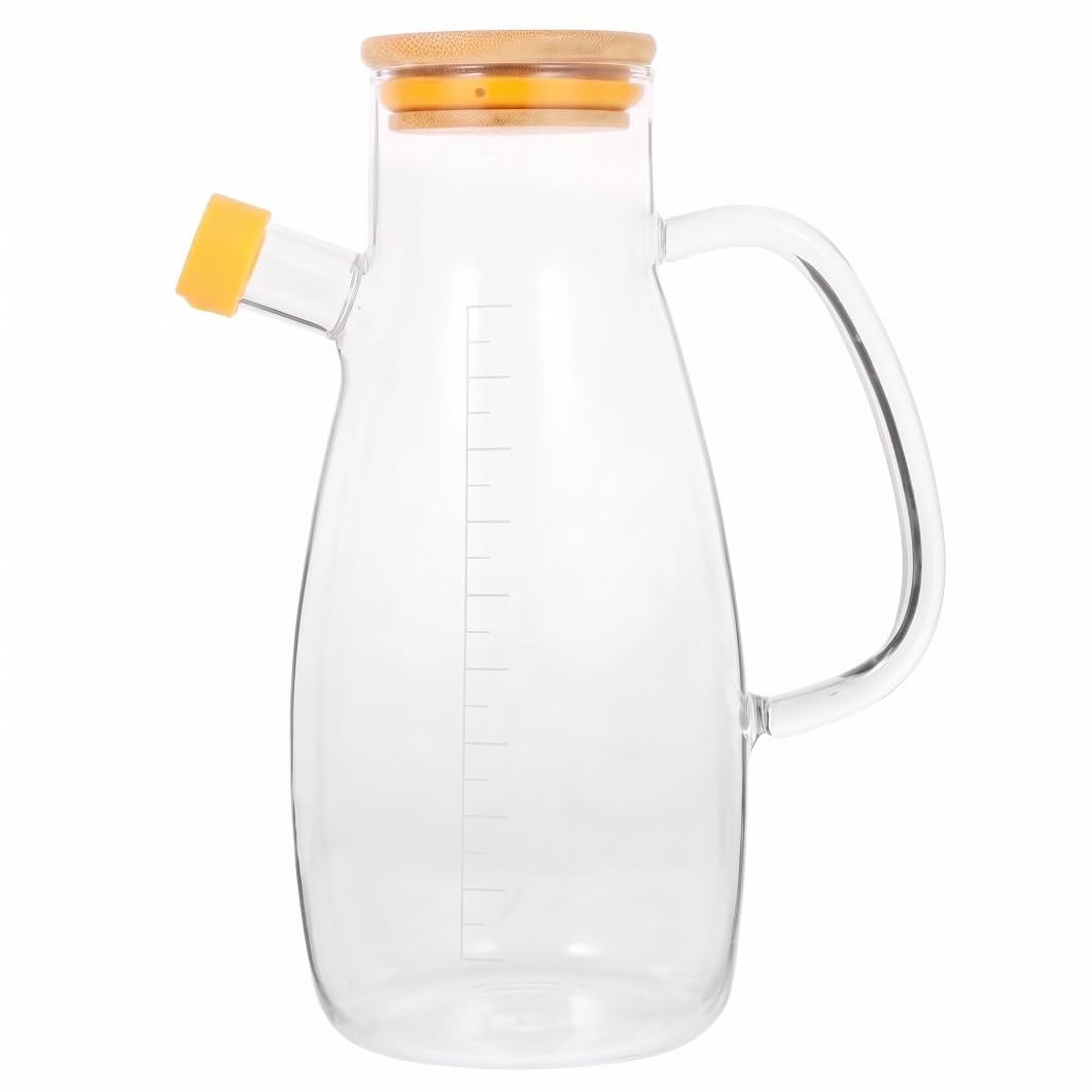 Bemonew Glass Oil Dispenser, Silicone Lid, 34oz Clear
