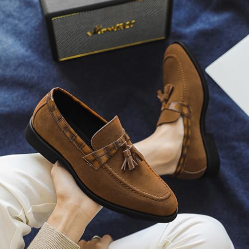 Men's Suede Slip On Tassel Loafers Fashion Pointed Toe Dress Prom Shoes Casual Business Driving Shoes4