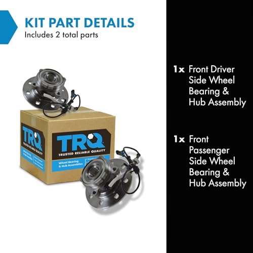 Image of TRQ Front Driver and Passenger Side Wheel Bearing and Hub Assembly Set 2 Piece Compatible with 96-00 Chevrolet K2500 4WD with 8 Lug Wheels 96-00 K3500 4WD 96-99 GMC K1500 4WD with 8 Lug Wheels