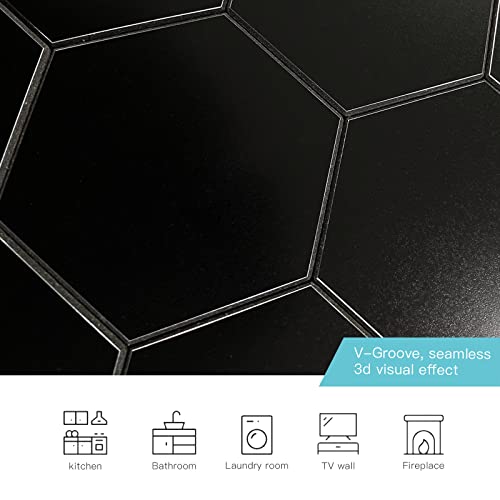 Miscasa Hexagon Tile Peel And Stick Backsplash, Matte Black Metal Self Adhesive Wall Tile Ceramic Look Stick On Kitchen And Bathroom, Pack Of 6 #TOP2
