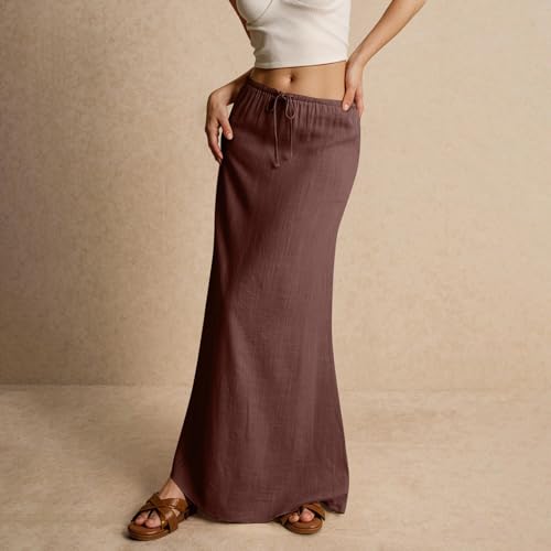 Womens Maxi Skirt Summer Vacation Bodycon Boho Linen Skirts Trendy Low Rise Wrap Comfy Beach Pencil Long Skirts2