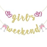 Girl's Weekend Banner, Bachelorette Party Decoration for Girls Party, Pre-strung Bridal Shower Banner (Gold)