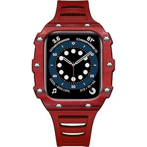 BAHDB Luxe koolstofvezel Mod Kit Rm Horloge Case Rubberen Banden, Voor Apple Watch Series 8/7 45mm 44mm, Bumper 40mm Shockproof Case Fluorelastomeer Band Horloge Accessoires voor Mannen Vrouwen