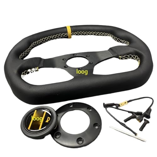 Per OMP D tipo 13 320mm volante sportivo volante in vera pelle volante cucito a mano linea rossa volante piatto da corsa (colore: linea gialla)