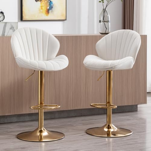 Ya-Home Juego de 2 Taburetes Altos de Cocina de Terciopelo con Altura Ajustable, Taburete de Bar con Cojin y Respaldo Suave, Sillas Altas de Cocina para Cocina Isla/Bar,Beige