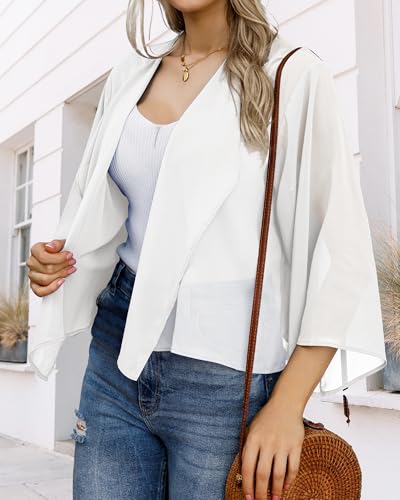 Womens Summer Tops Casual Short Sleeve Kimono Beach Cover Ups Duster Cardigans (White,2XL)