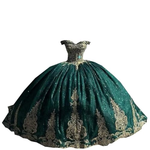 Mollybridal V Neck Gold Embellishment Ball Gown Quinceanera Sweet 16 Party Prom Dresses with Sleeves 2025