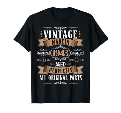 Vintage 82nd birthday men Born 1943 82 years old Bday mens Maglietta
