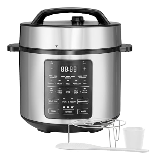 Image of Simple Deluxe Electric Pressure Cooker, Non-Stick 12-in-1 & 6QT Stainless Steel Multi Cooker for Slow Cook, Meat Stew, Cake, Porridge, Multigrain, Dishwasher Safe, Silver
