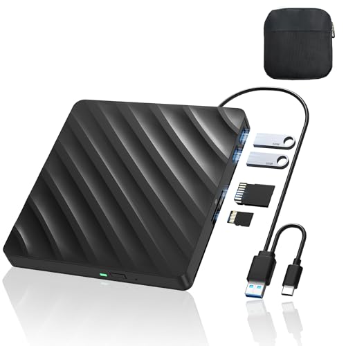 Wbacon 5-in-1 Bluray Laufwerk Extern Externer Bluray Brenner DVD Burner External Blu Ray Drive for Laptop with SD/TF Slot Compatible with Windows MacOS Linux (with BAG-5-IN-1)